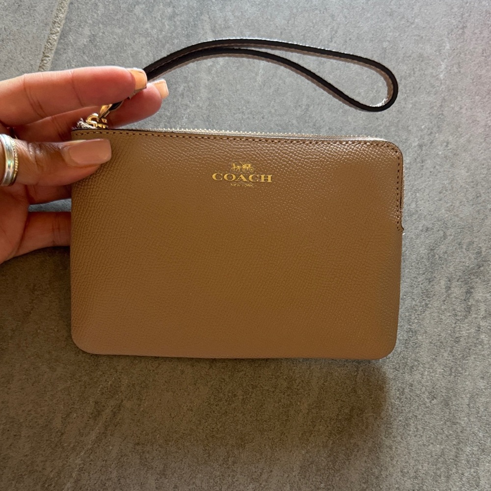 Coach Beige Wristlet with Gold Accents